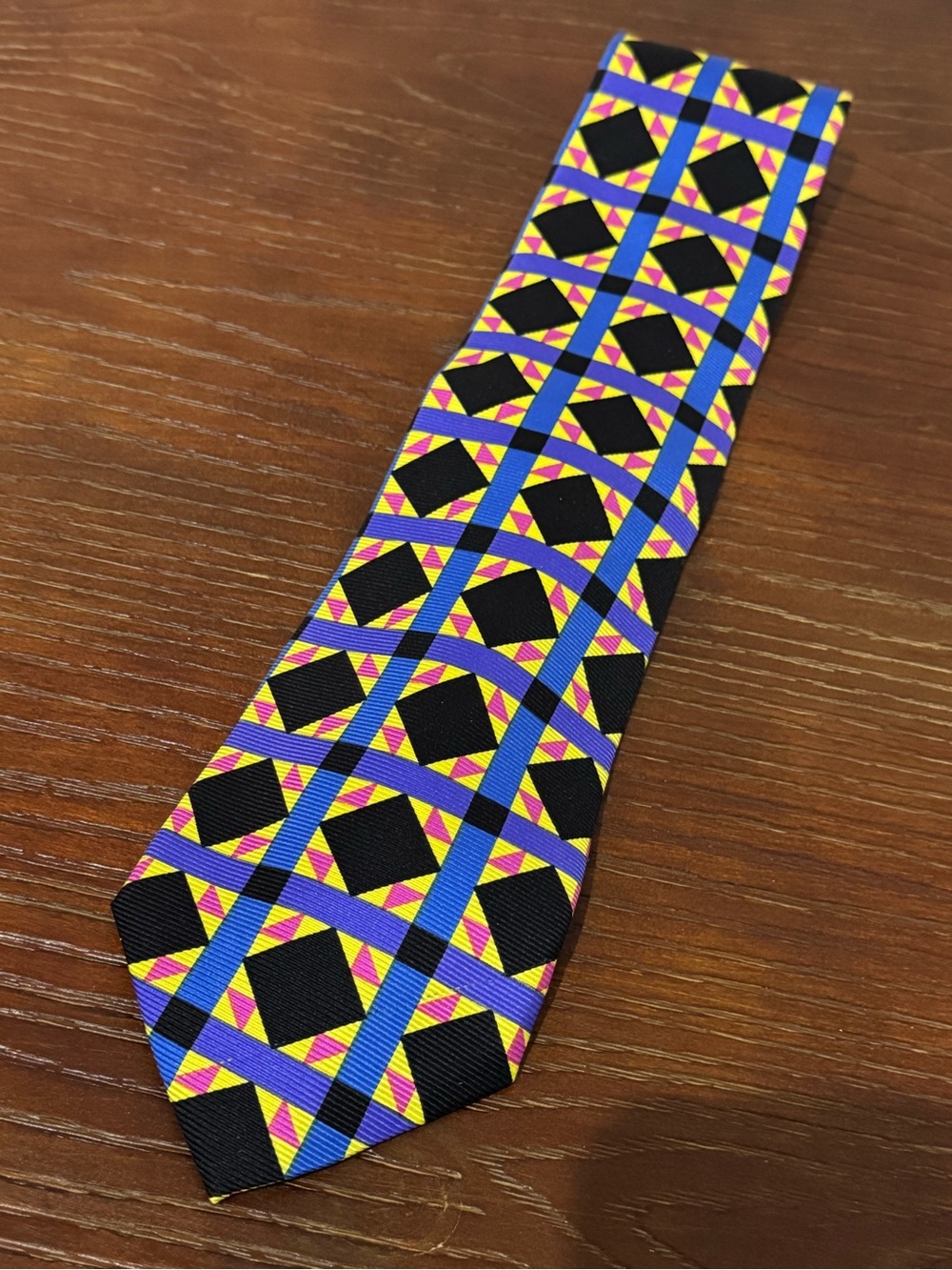 Versace Vintage Geometric Pattern Silk Neck Tie - Blue Purple Black Pink Yellow